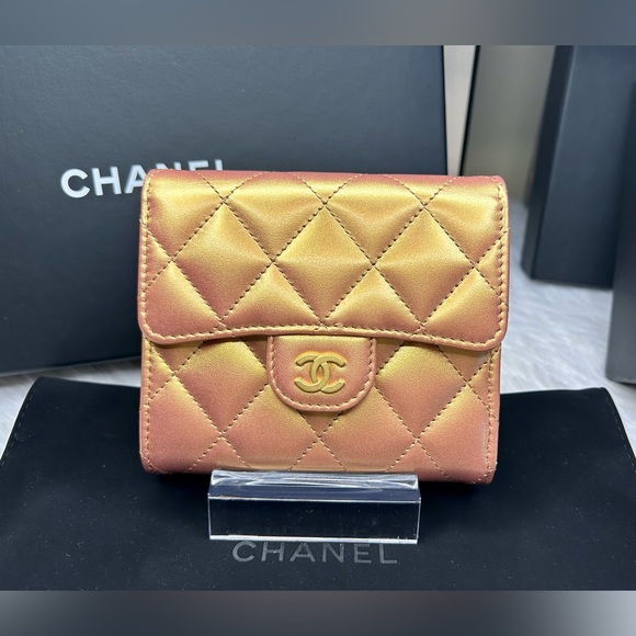 CHANEL, Bags, Brand New Chanel 23ss Iridescent Metallic Quilted Trifold  Wallet